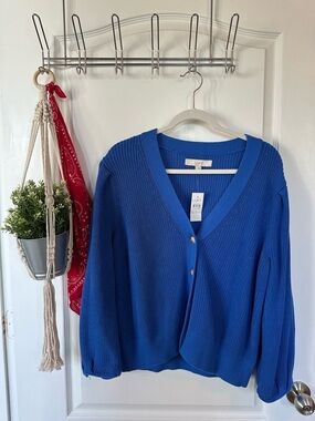 LOFT Cobalt Blue V-Neck Button Front Cardigan